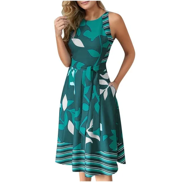 Dresses Women Summer 2020 Plus Size Dress Sleeveless Sashes Print Boho Dress Casual Woman Beach Dress Summer Sundress Vestidos