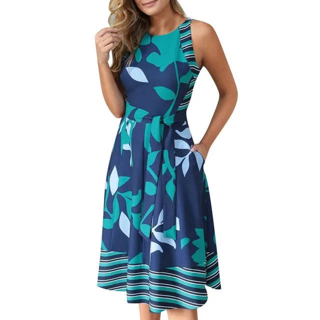 Dresses Women Summer 2020 Plus Size Dress Sleeveless Sashes Print Boho Dress Casual Woman Beach Dress Summer Sundress Vestidos
