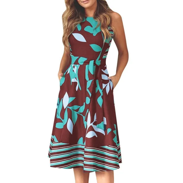 Dresses Women Summer 2020 Plus Size Dress Sleeveless Sashes Print Boho Dress Casual Woman Beach Dress Summer Sundress Vestidos