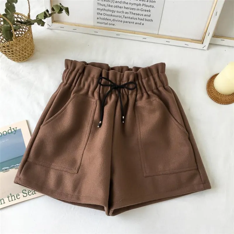 Elastic Thick Warm Woolen Shorts