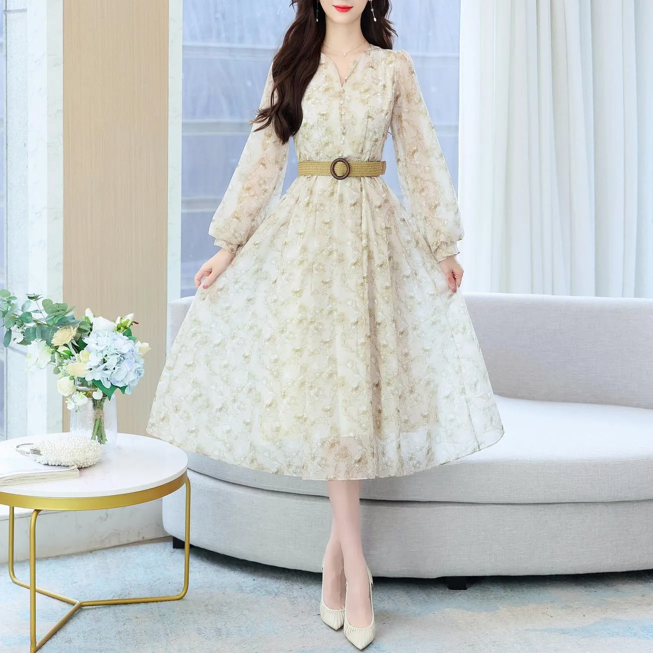 Elegant Women's Sundress with Full Floral Design