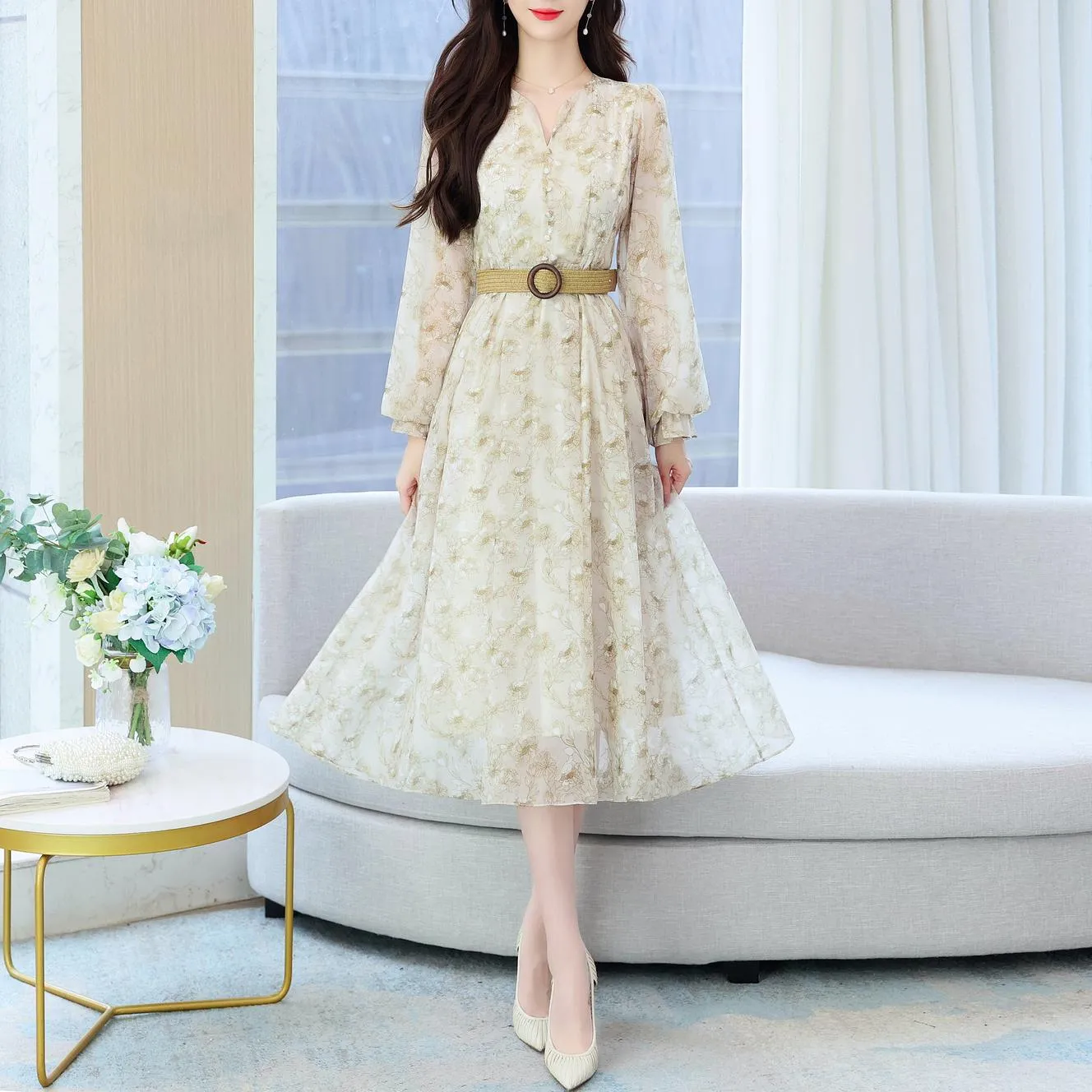 Elegant Women's Sundress with Full Floral Design