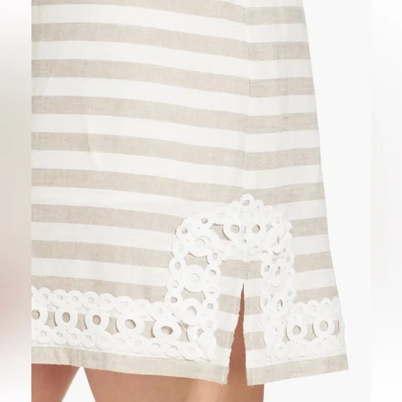 Eliza J Striped Linen &amp; Cotton Blend Neutral Sundress