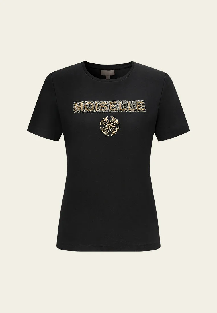 Embroidered and Beaded Logo T-shirt