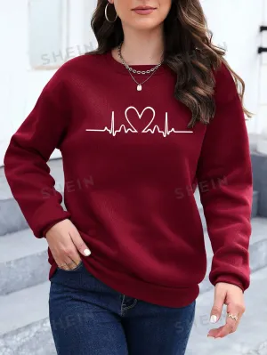 Essnce Ladies Simple Ecg Printed Round Neck Long Sweatshirt