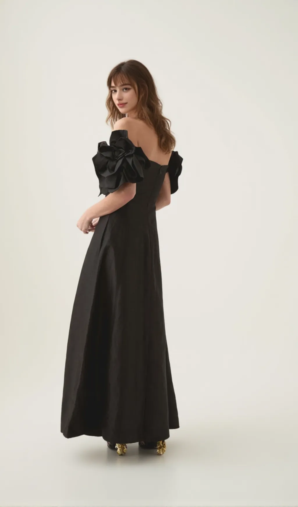 Etta flower strapless midi dress in black