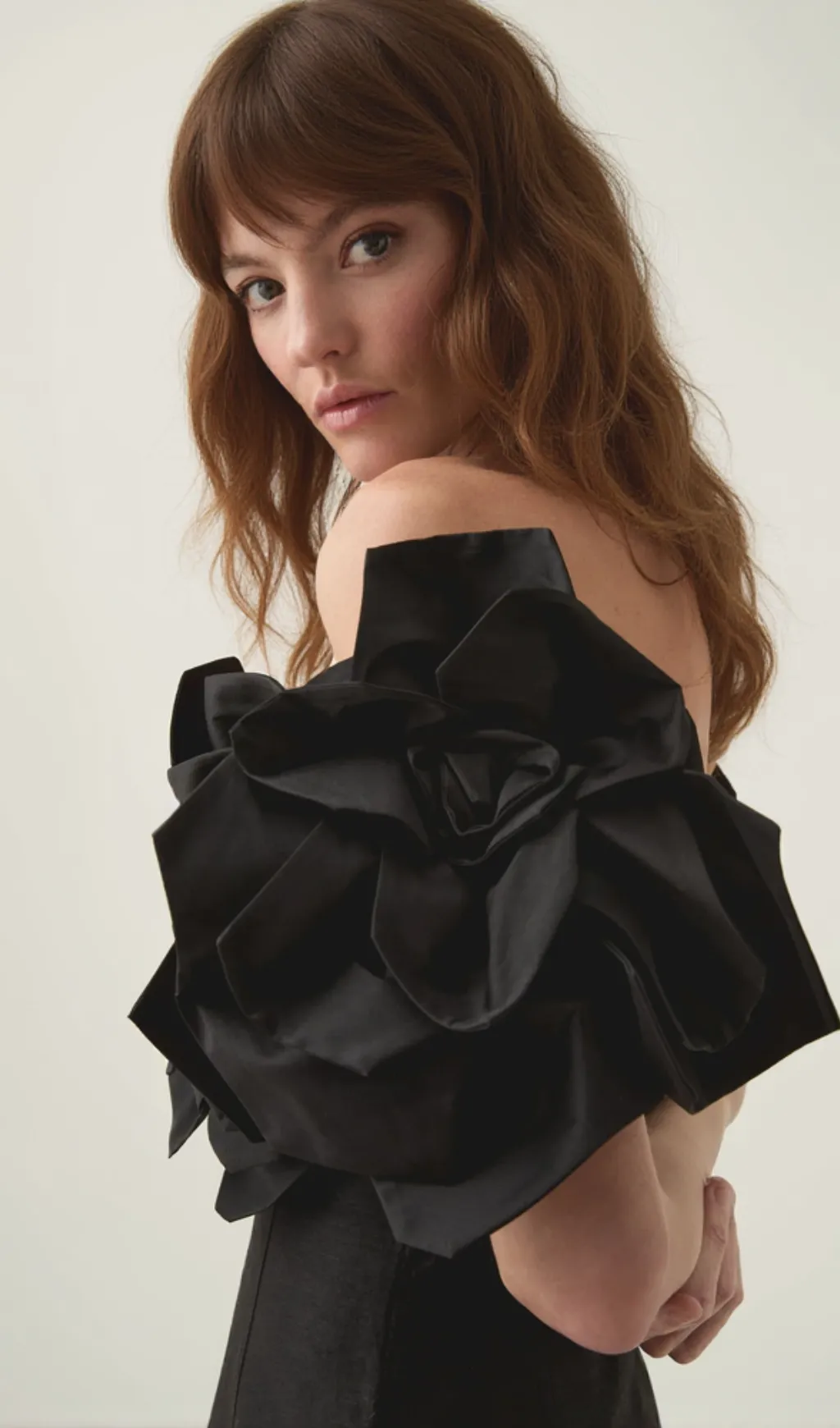 Etta flower strapless midi dress in black