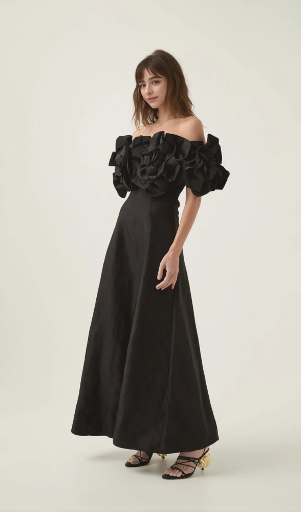 Etta flower strapless midi dress in black