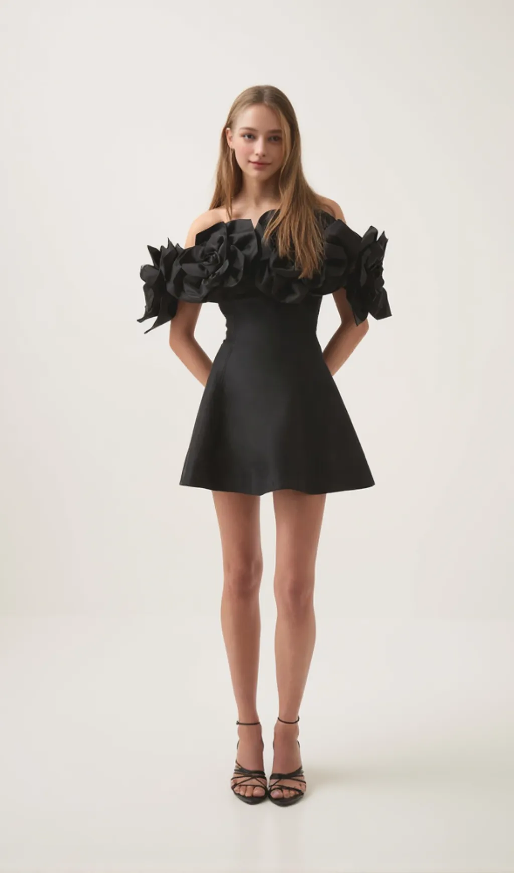 Etta flower strapless mini dress in black