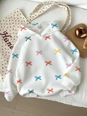 EZwear Casual Simple Allover Bow Print Hoodie Sweatshirt