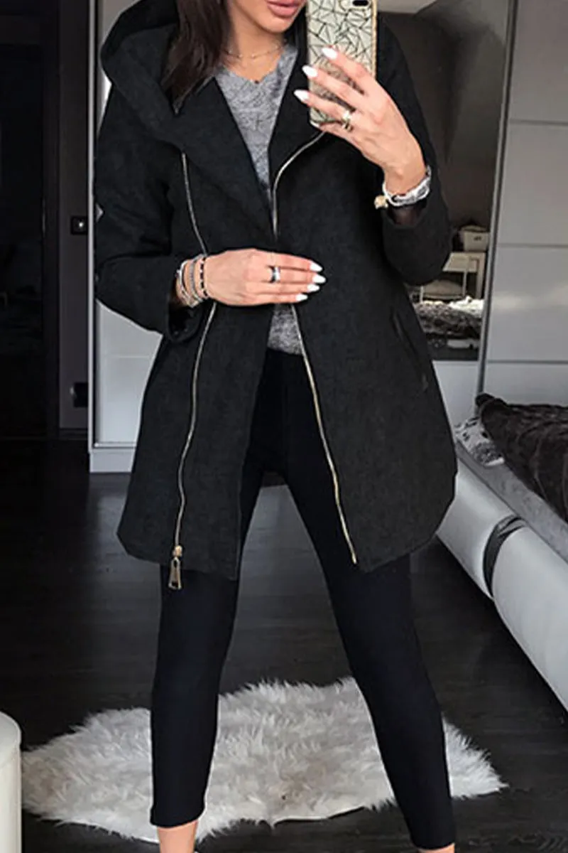 Fashion Solid Hooded Collar Outerwear(3 Colors)
