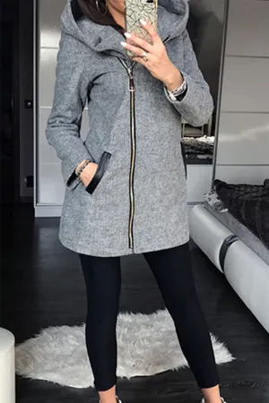 Fashion Solid Hooded Collar Outerwear(3 Colors)