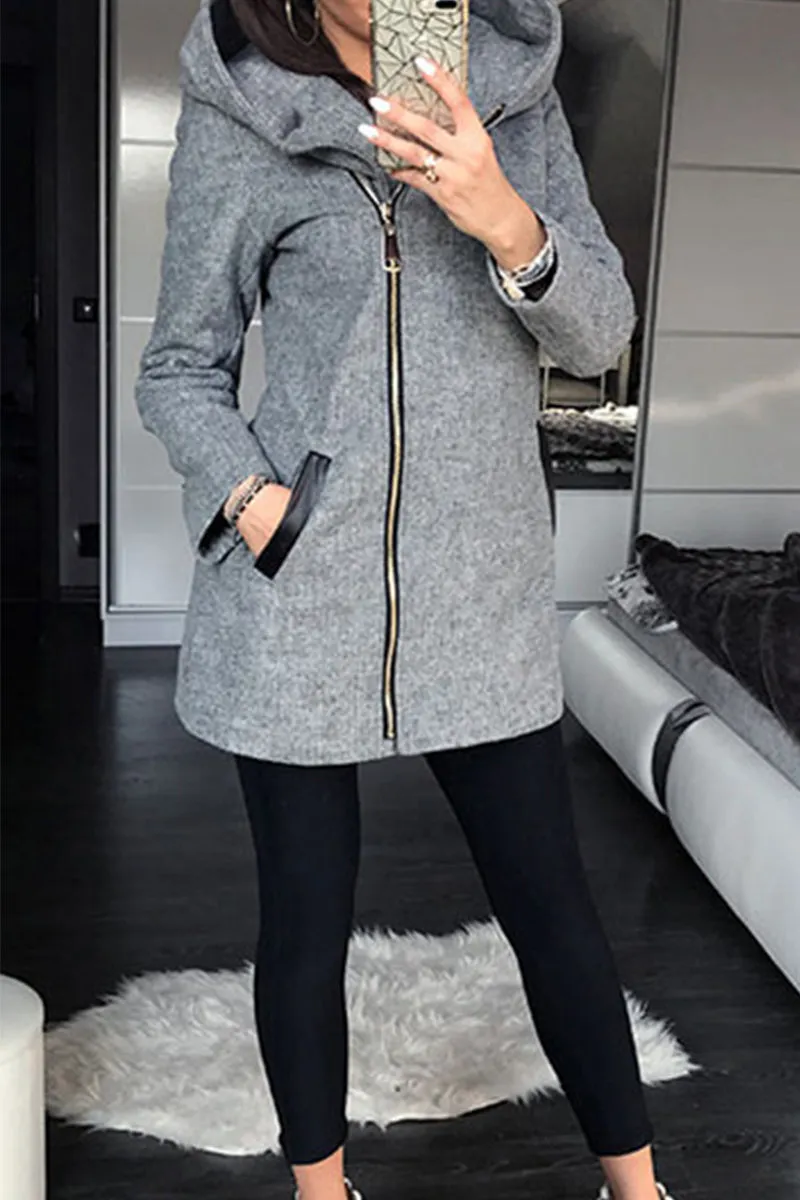Fashion Solid Hooded Collar Outerwear(3 Colors)