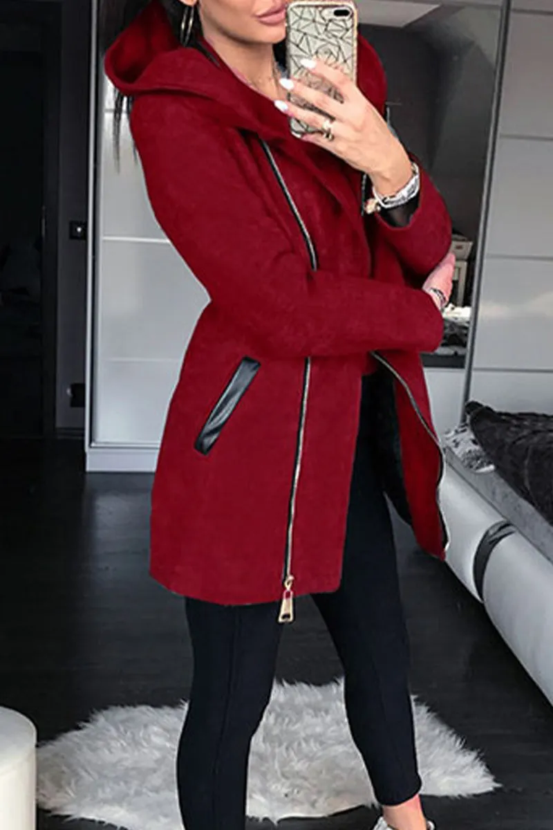 Fashion Solid Hooded Collar Outerwear(3 Colors)