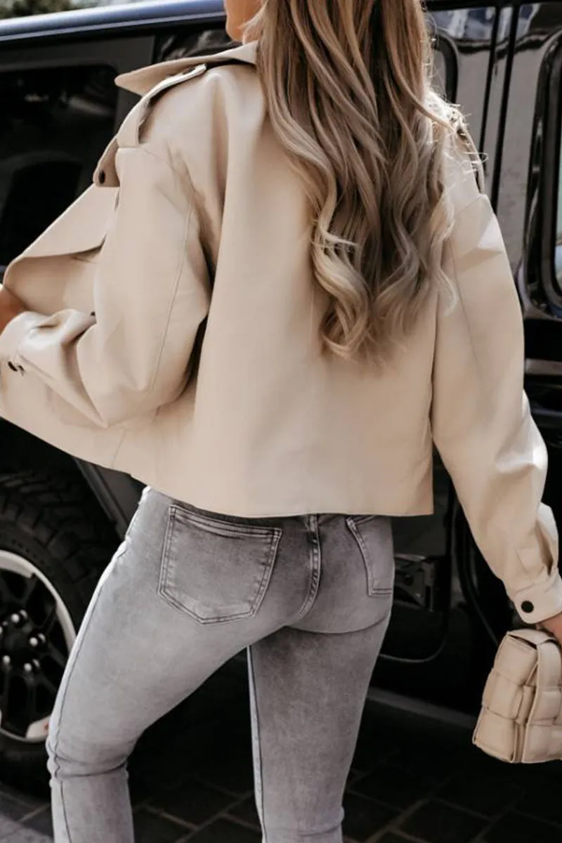 Fashion Street Solid Patchwork Turndown Collar Outerwear(3 Colors)