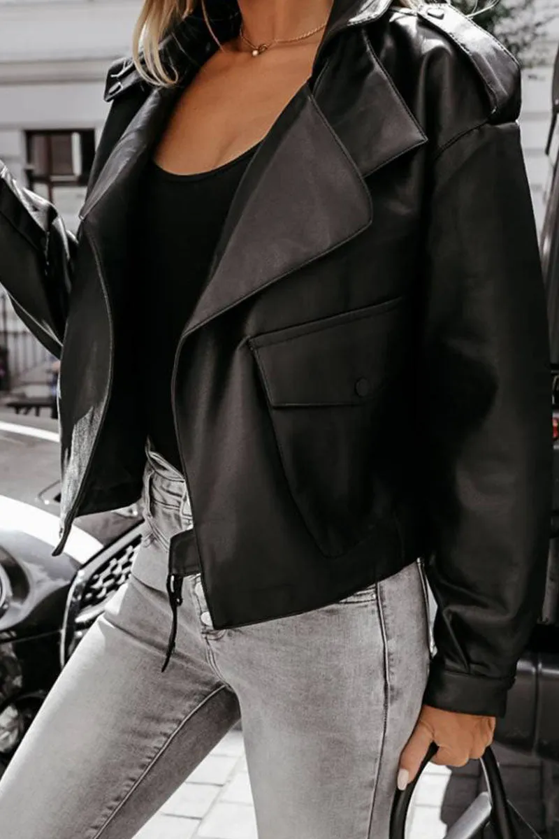 Fashion Street Solid Patchwork Turndown Collar Outerwear(3 Colors)
