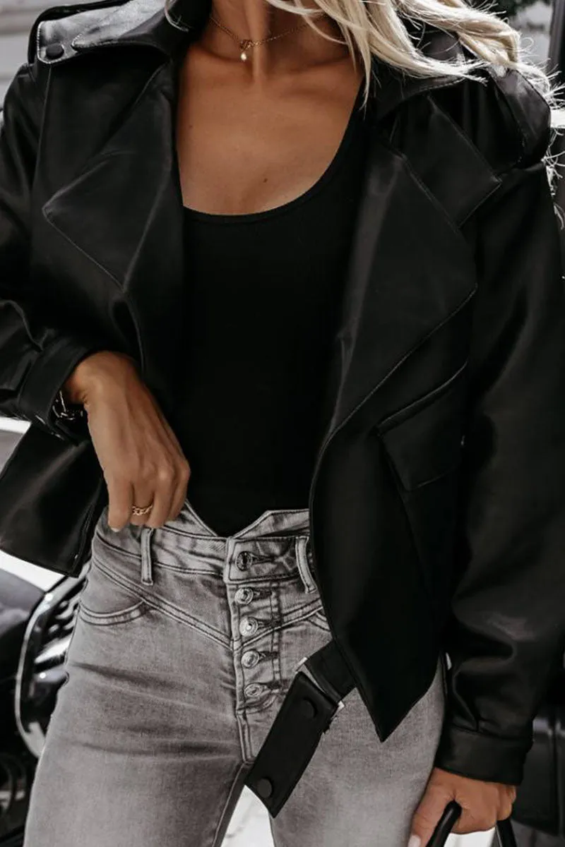 Fashion Street Solid Patchwork Turndown Collar Outerwear(3 Colors)