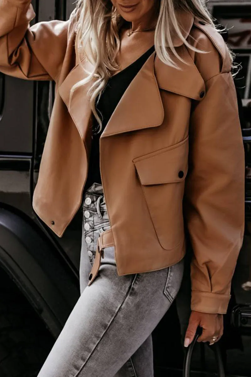 Fashion Street Solid Patchwork Turndown Collar Outerwear(3 Colors)