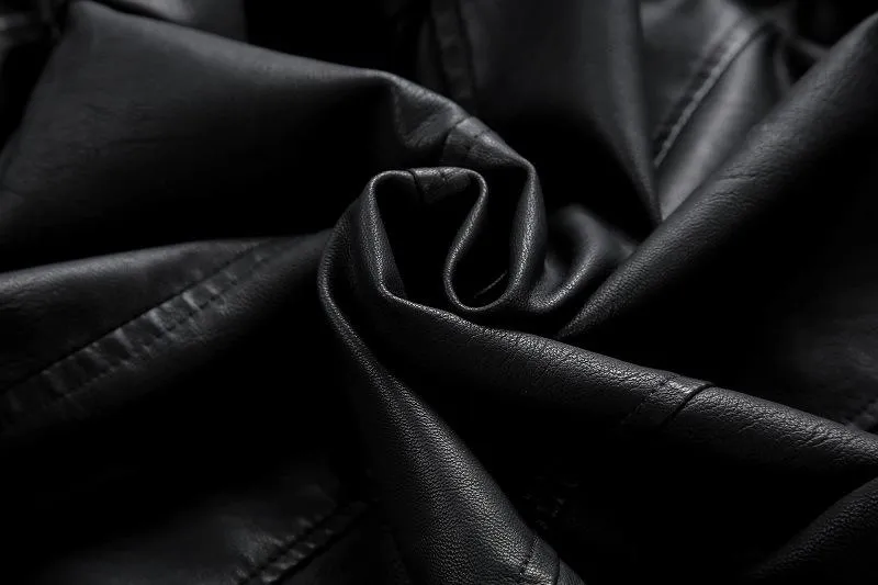 Fashion Turnover Collar Zipper Women PU Jacket