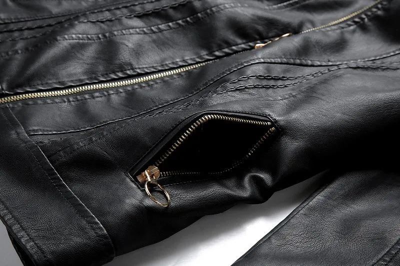 Fashion Turnover Collar Zipper Women PU Jacket