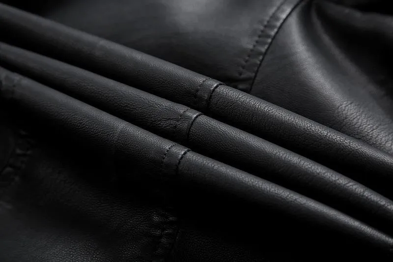 Fashion Turnover Collar Zipper Women PU Jacket
