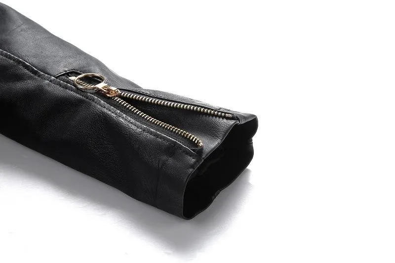 Fashion Turnover Collar Zipper Women PU Jacket