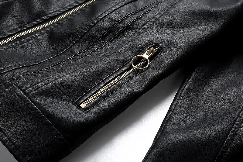 Fashion Turnover Collar Zipper Women PU Jacket
