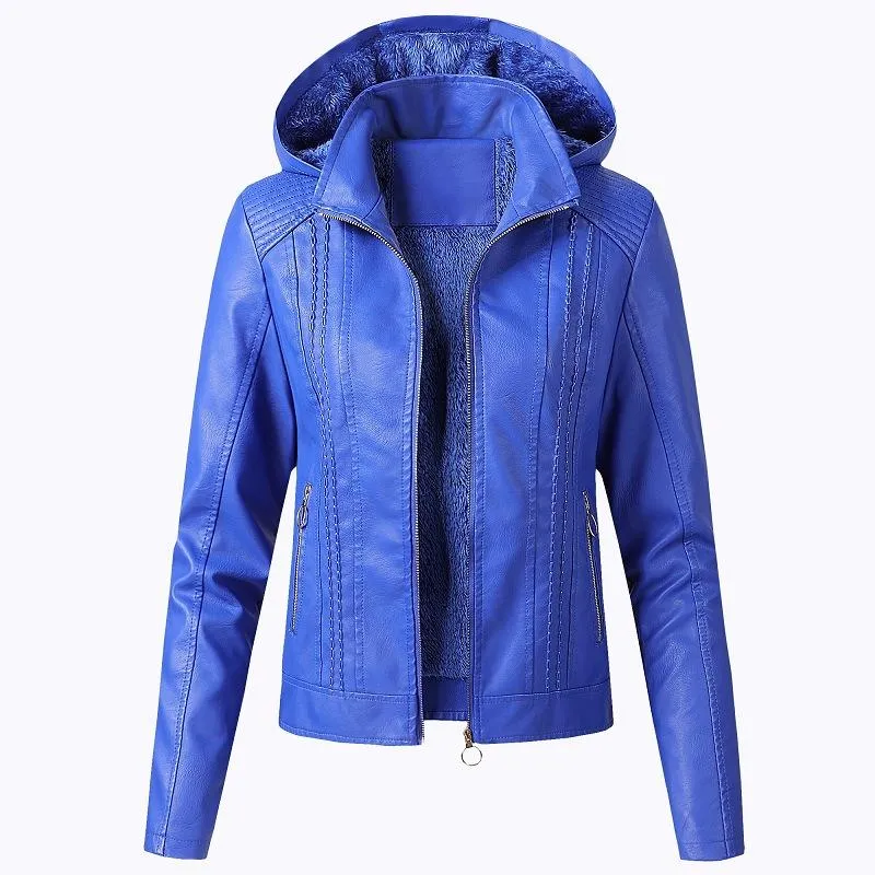 Fashion Turnover Collar Zipper Women PU Jacket