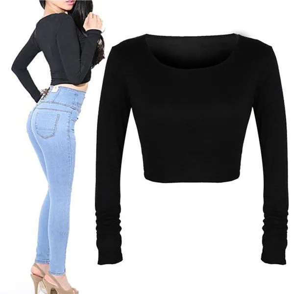 Fashion Women Crooped Tops Long Sleeve Clubwear Tops Cropped T-shirt