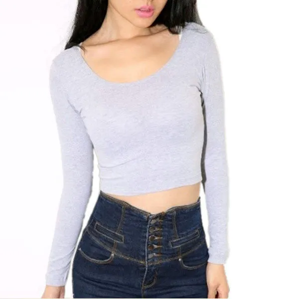 Fashion Women Crooped Tops Long Sleeve Clubwear Tops Cropped T-shirt
