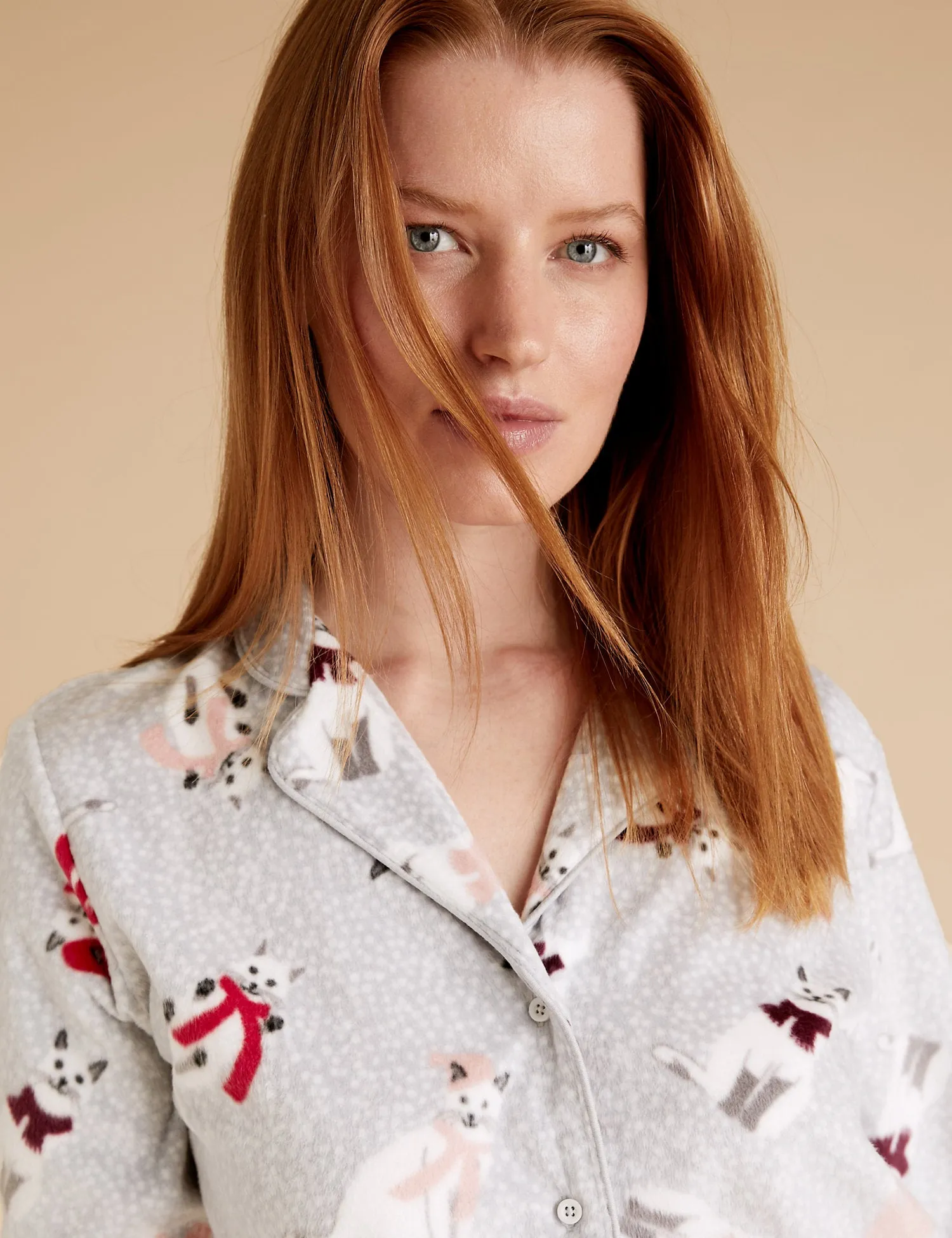 Fleece Cat Print Pyjama Set