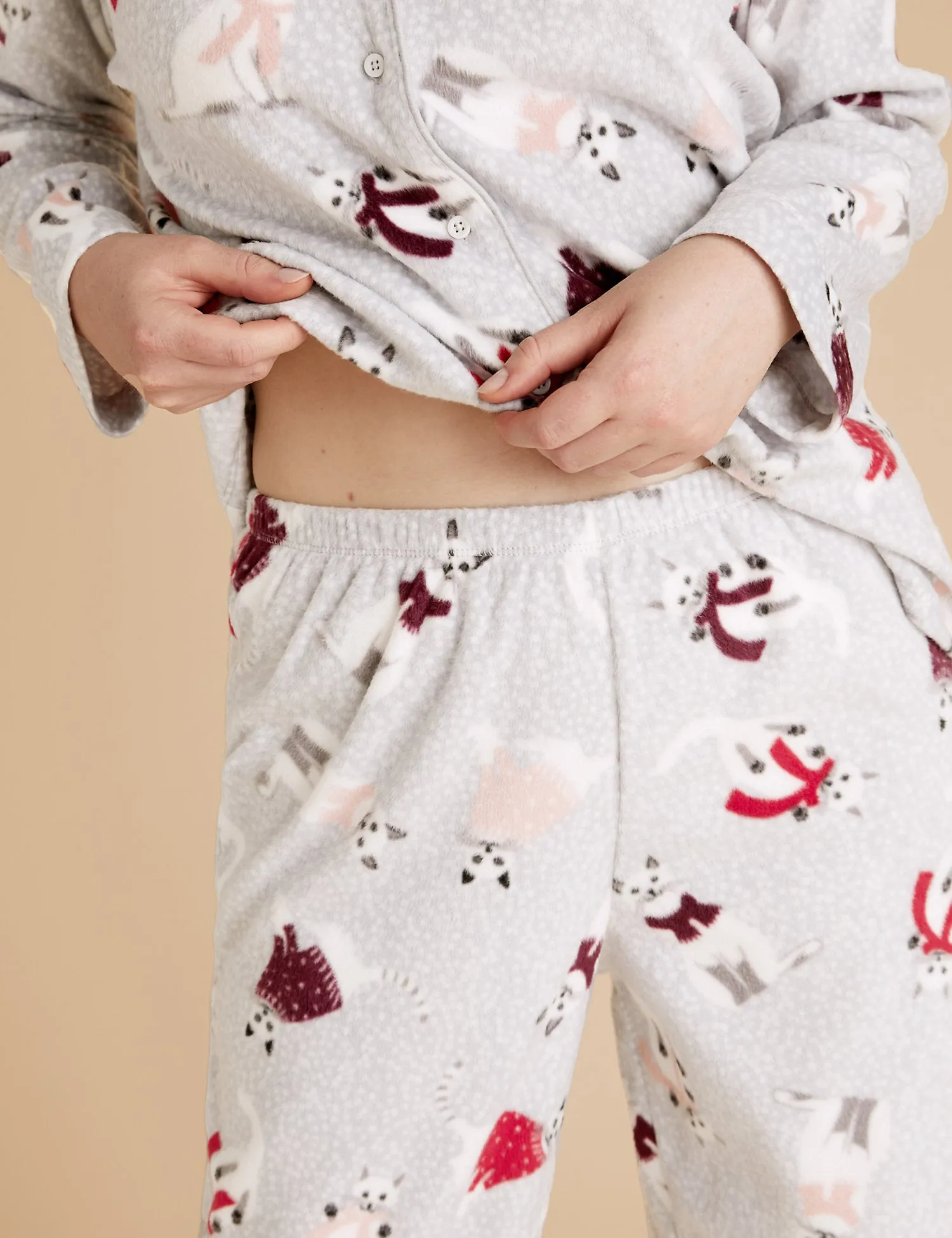 Fleece Cat Print Pyjama Set