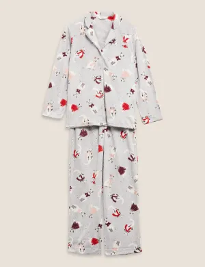 Fleece Cat Print Pyjama Set