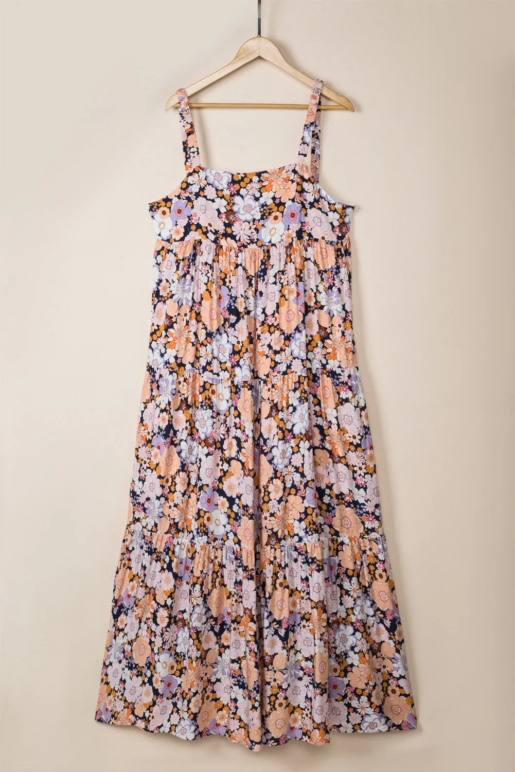 Floral Print Maxi Sundress with Scoop Back and Tiered Skirt