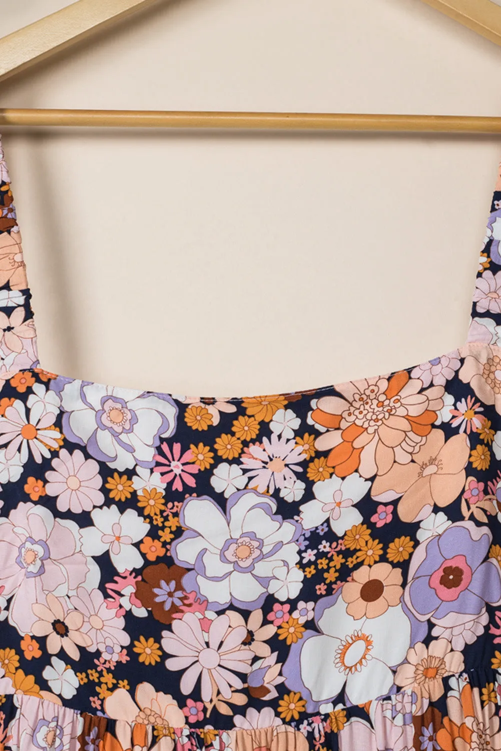 Floral Print Maxi Sundress with Scoop Back and Tiered Skirt