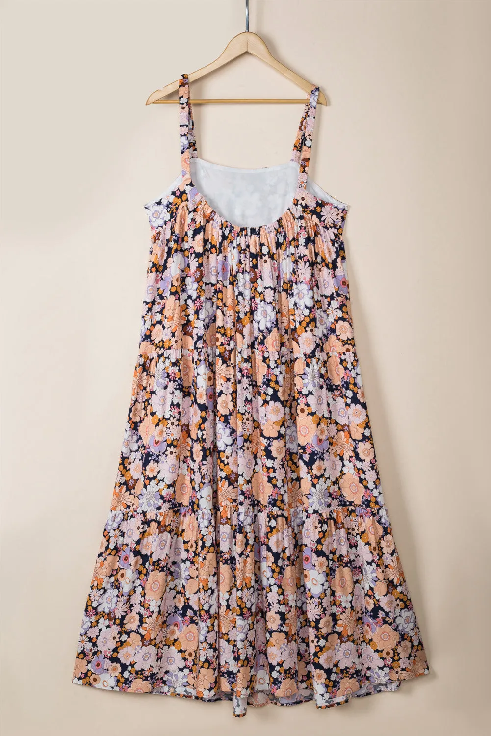Floral Print Maxi Sundress with Scoop Back and Tiered Skirt