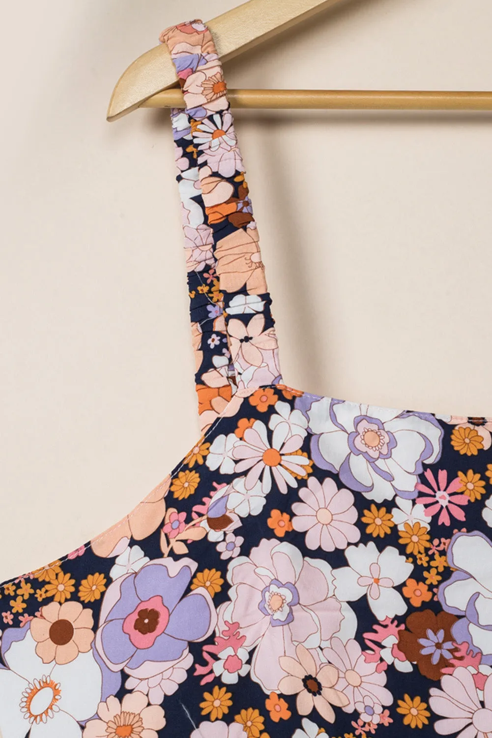 Floral Print Maxi Sundress with Scoop Back and Tiered Skirt