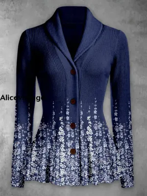 Floral Print Vintage Elegant Lapel V-Neck Button Up Long Sleeve Top