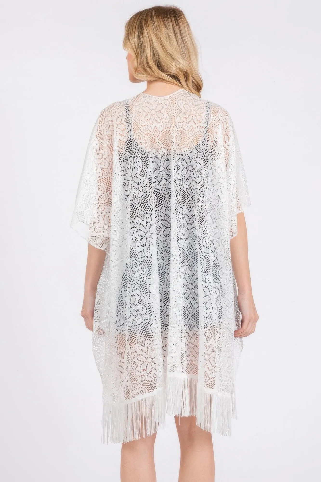Flower Pattern Crochet Lace Tassel Cover Up