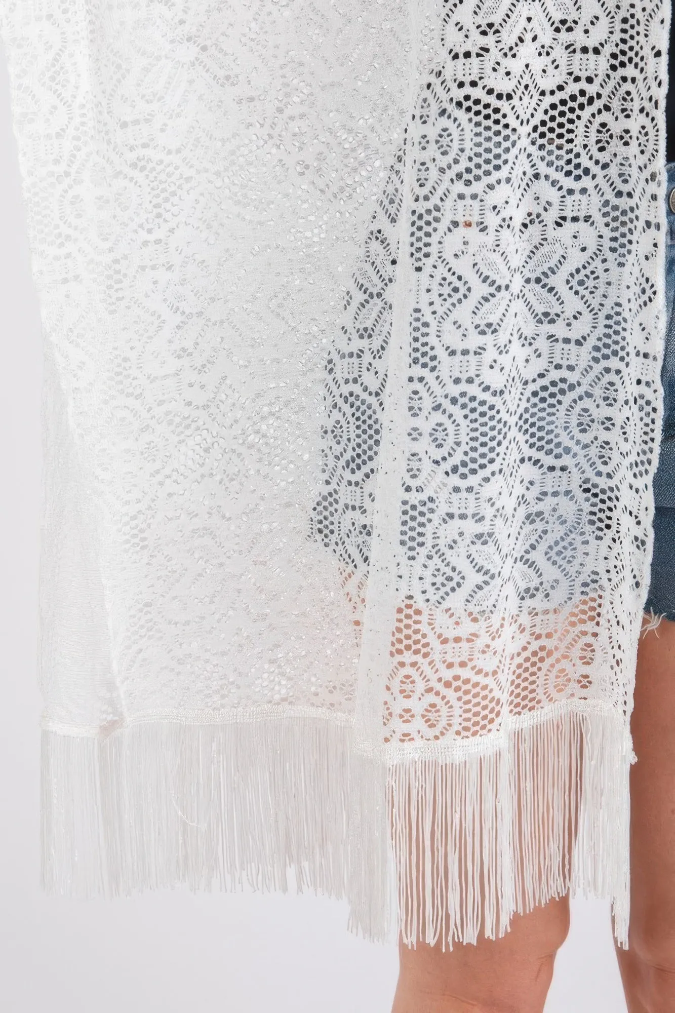 Flower Pattern Crochet Lace Tassel Cover Up