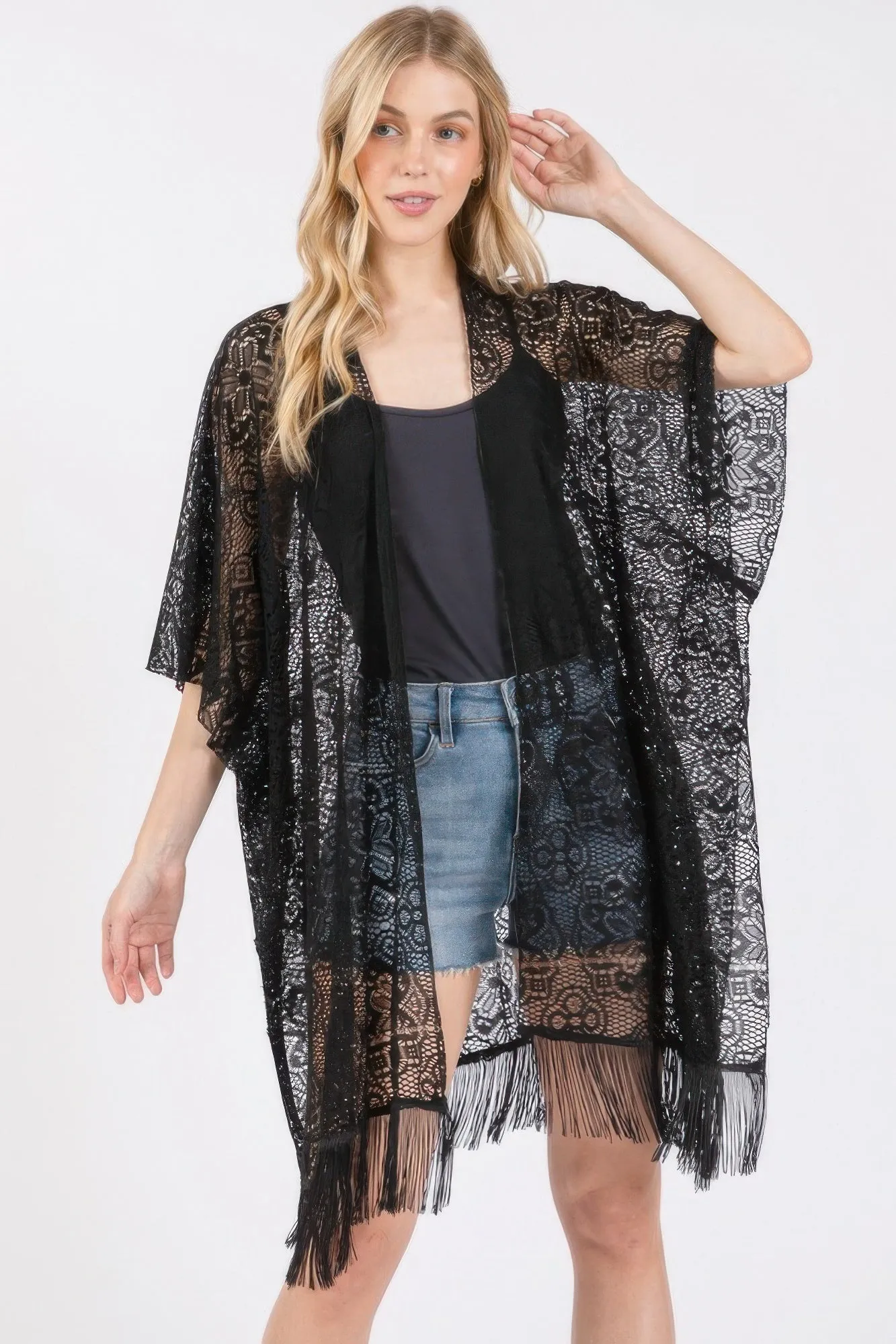 Flower Pattern Crochet Lace Tassel Cover Up
