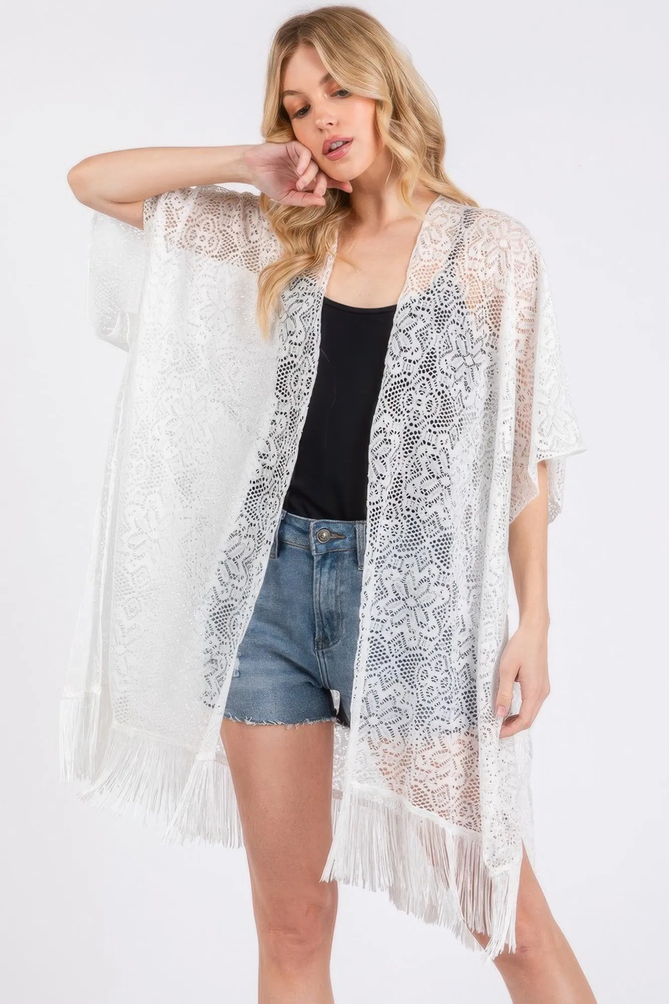Flower Pattern Crochet Lace Tassel Cover Up