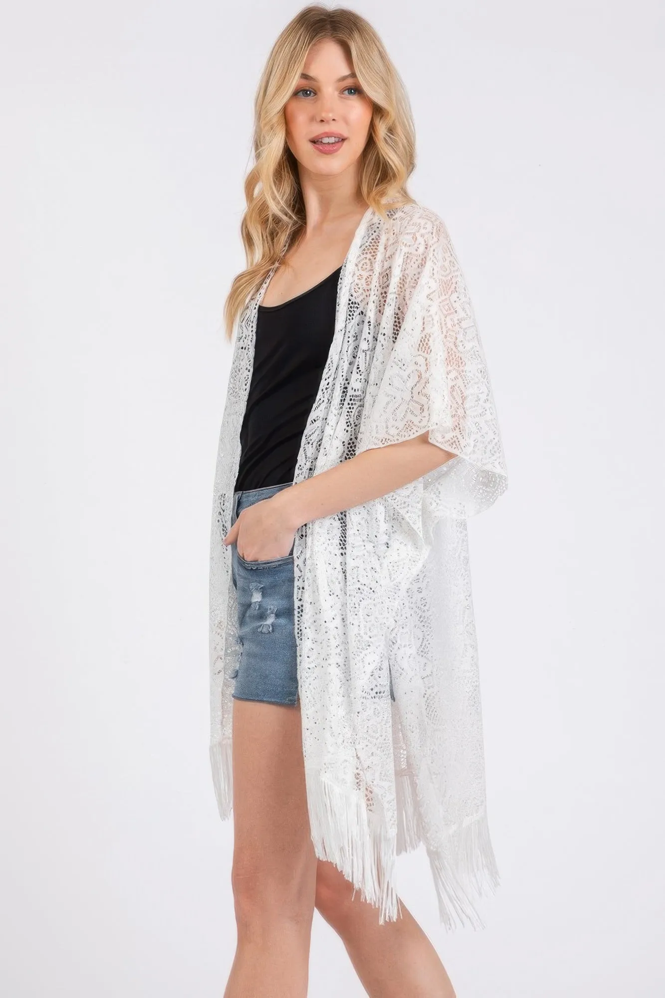 Flower Pattern Crochet Lace Tassel Cover Up