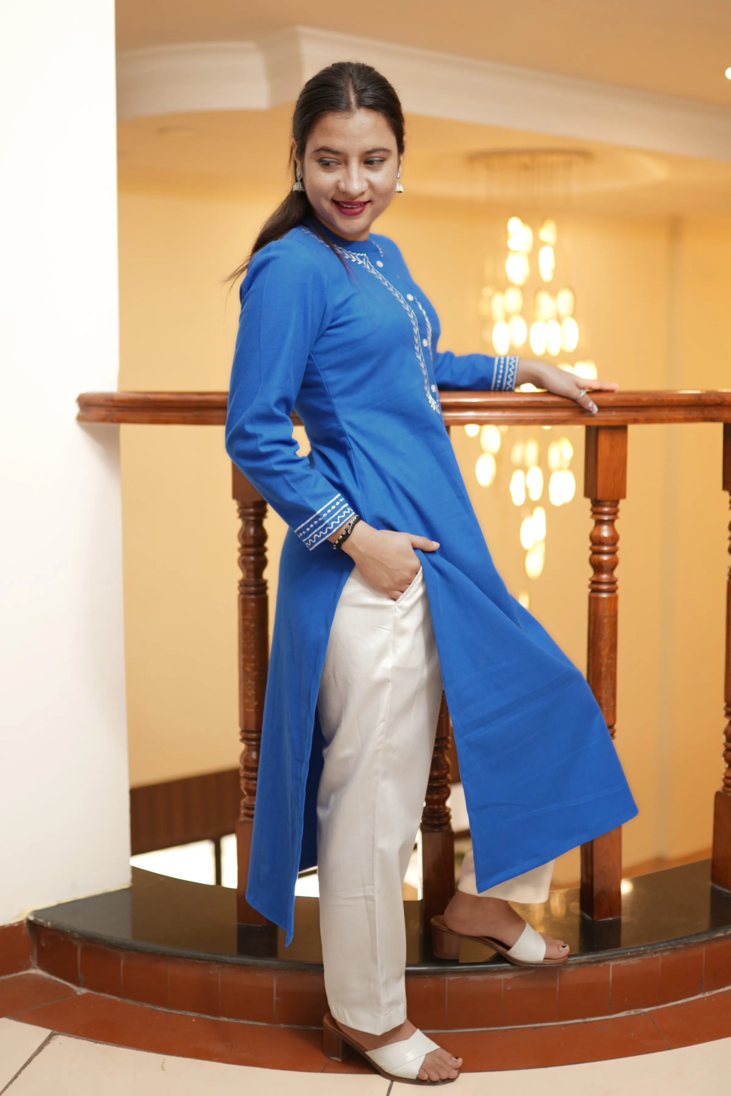 Frosty Blue Woollen Kurta Set