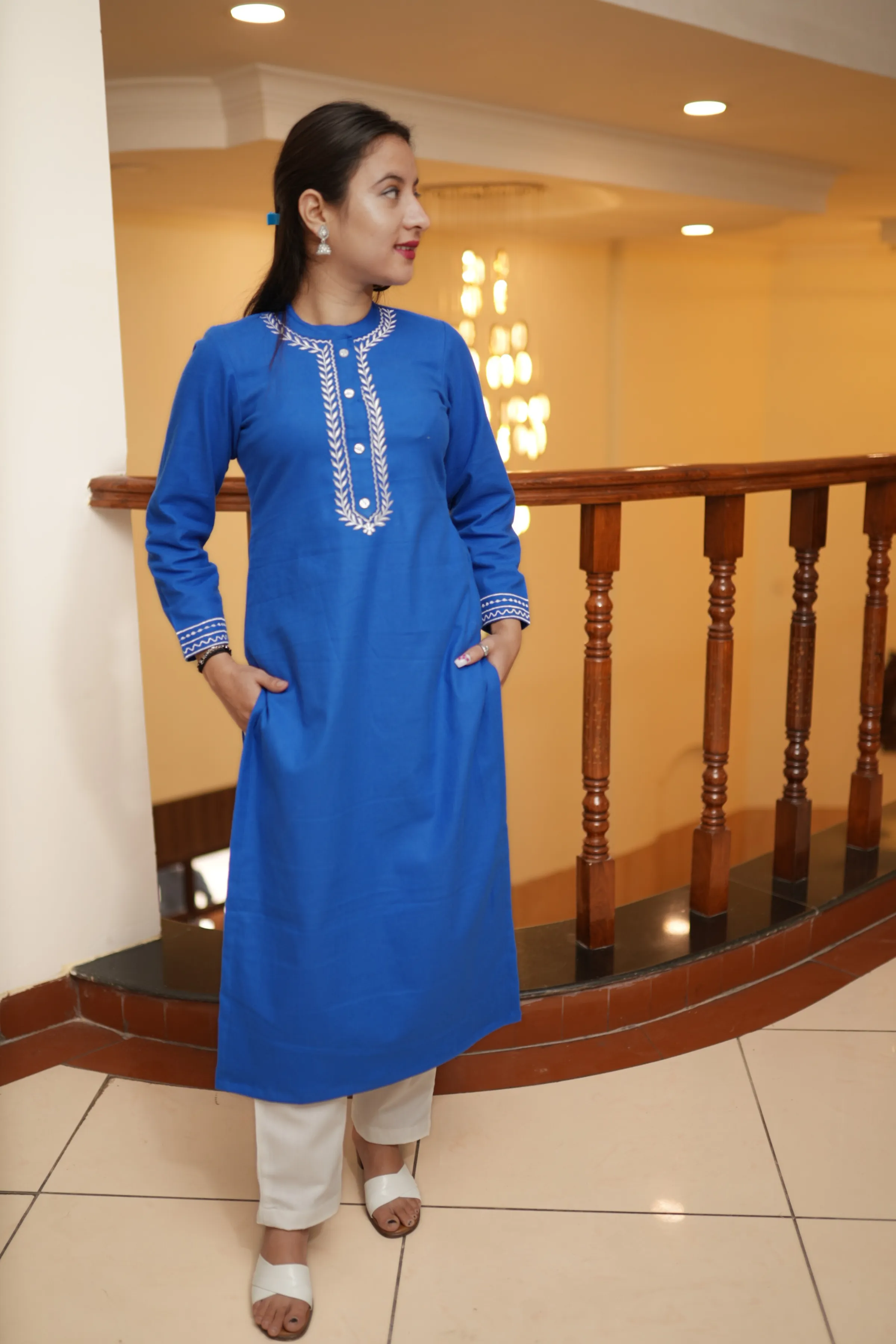 Frosty Blue Woollen Kurta Set