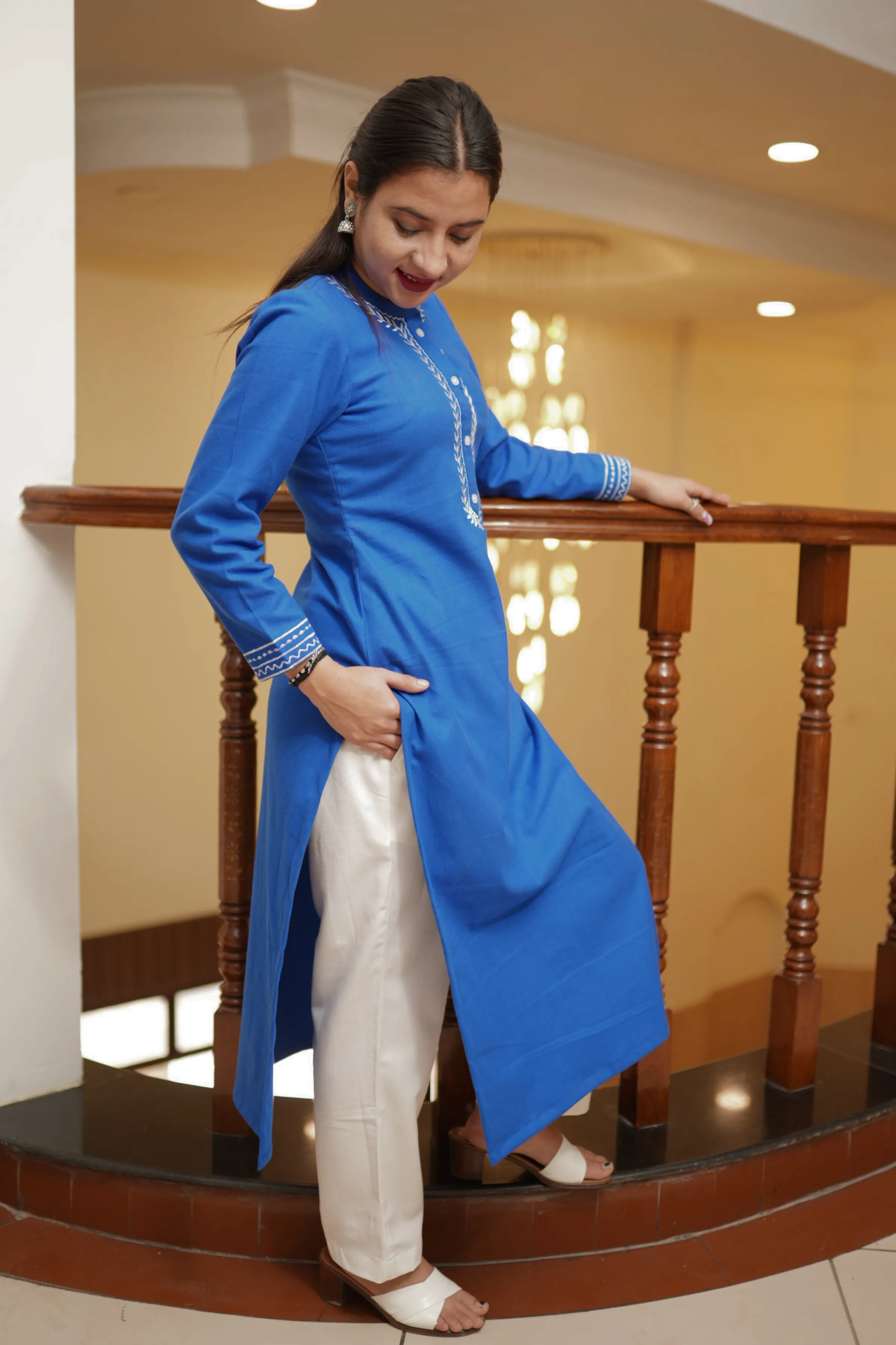 Frosty Blue Woollen Kurta Set
