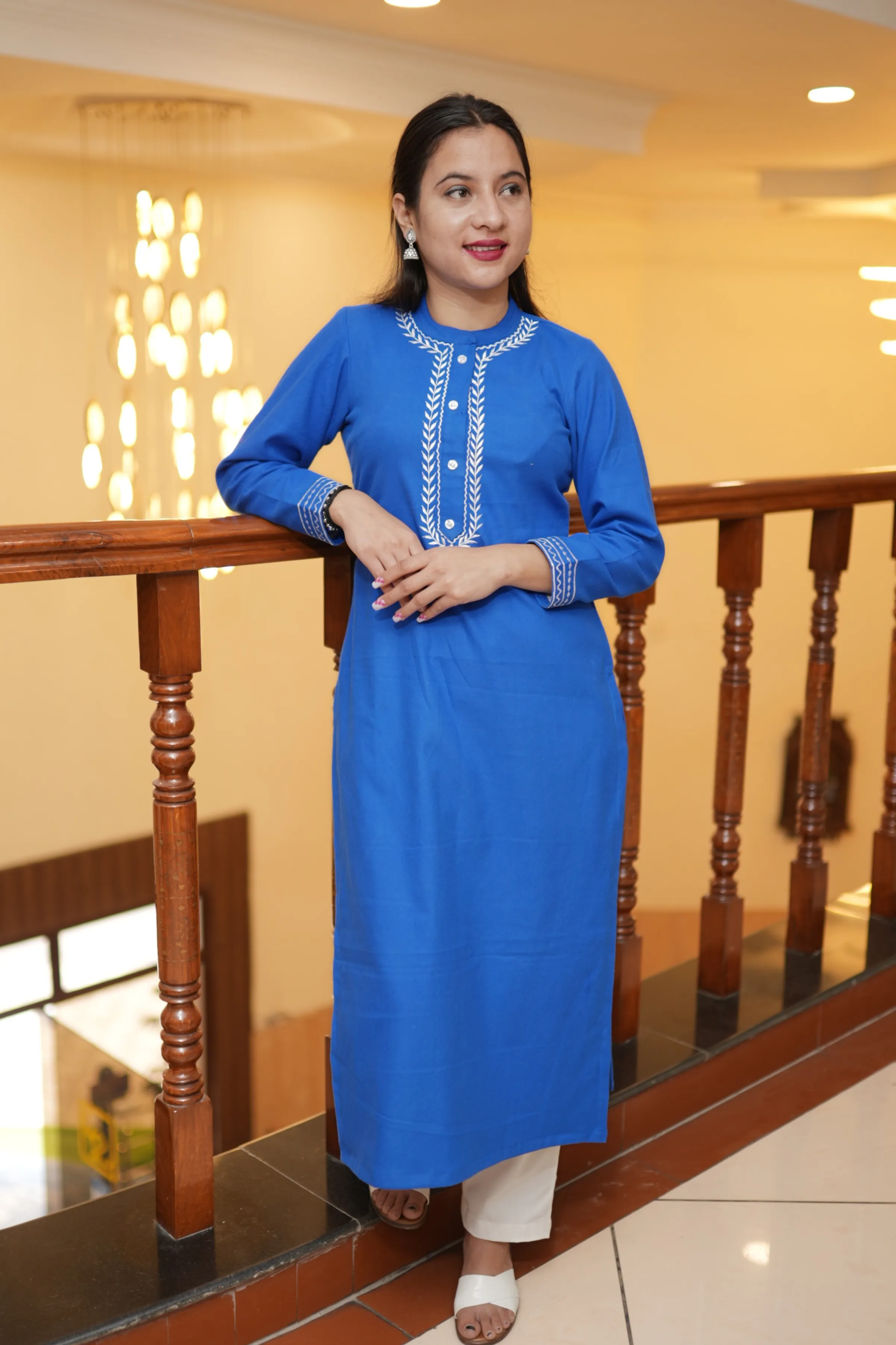 Frosty Blue Woollen Kurta Set