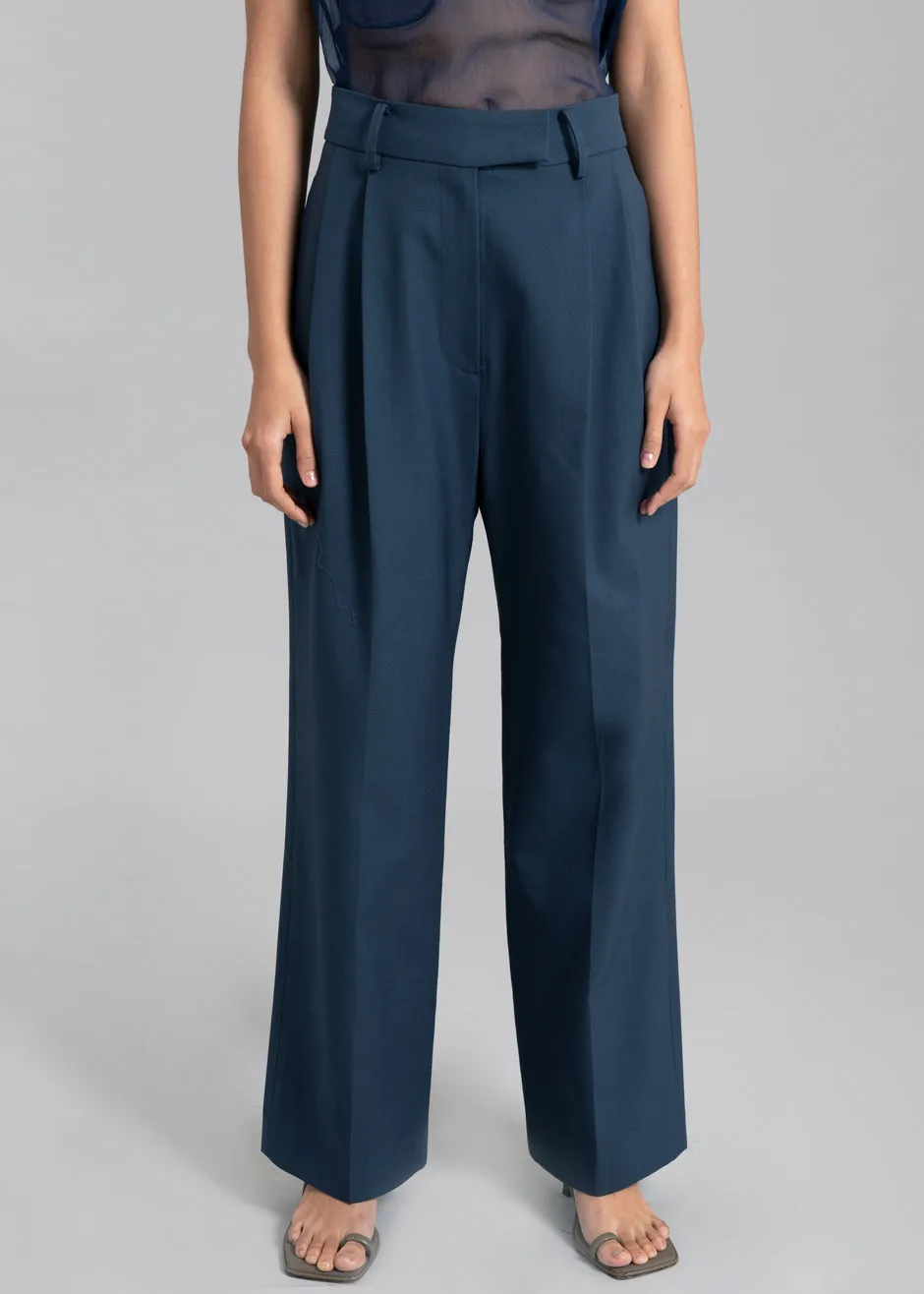 Georgina Wool Blend Pants - Navy