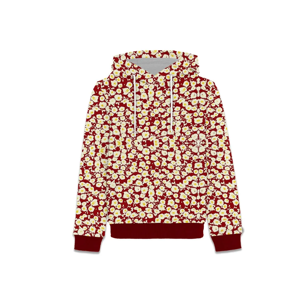 Girl's Allover Floral Printed Fleece Hoodie Twin Set - Red