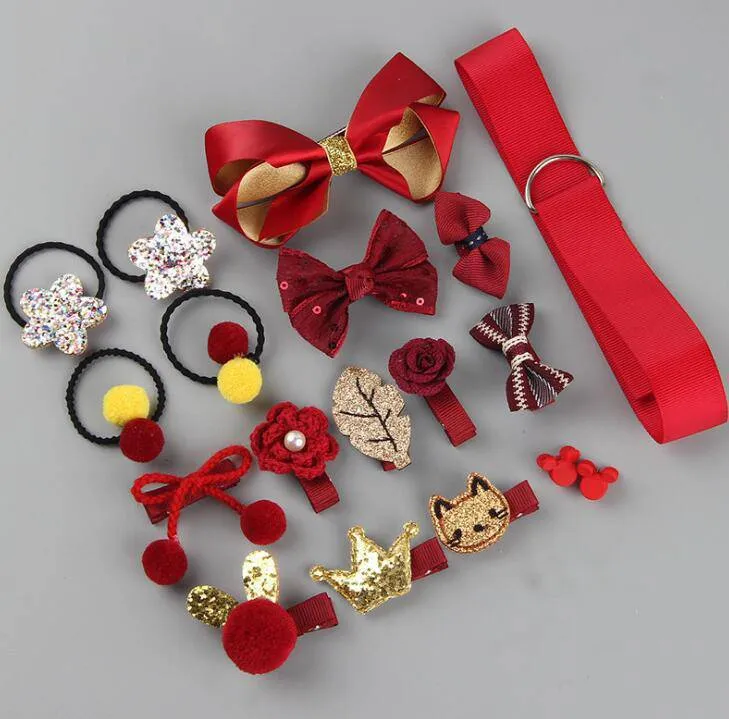 Girls Cute Hair Accessories Set - Fabric Bow, Flower Hairpins, Barrette Hair clips, 18 pcs/box